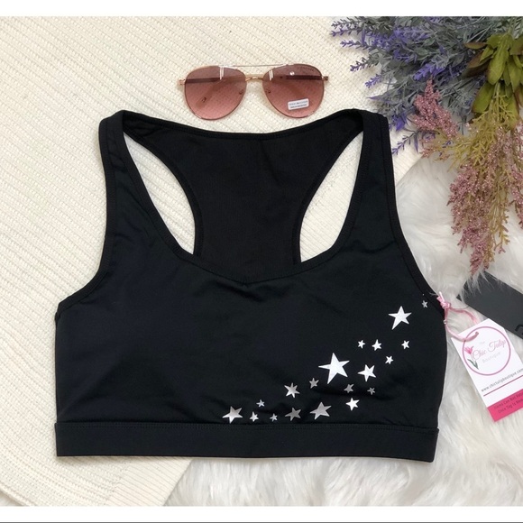 Mono B womens size S Sports bra racerback starts black silver star high support - Picture 13 of 13